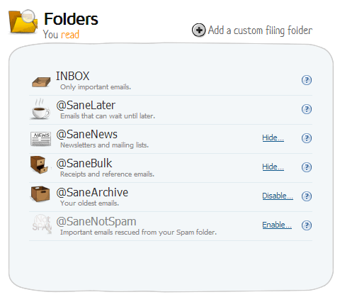 sanebox folders