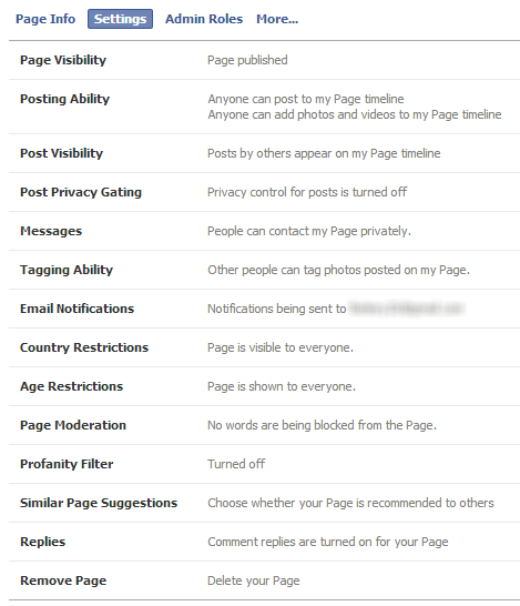 page settings