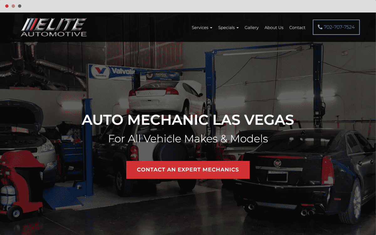 Elite Automotive repair shop website by Pronto