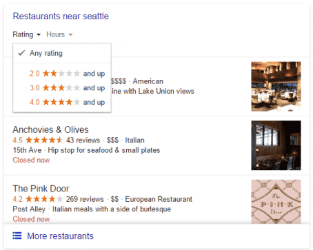 filter local search results by rating