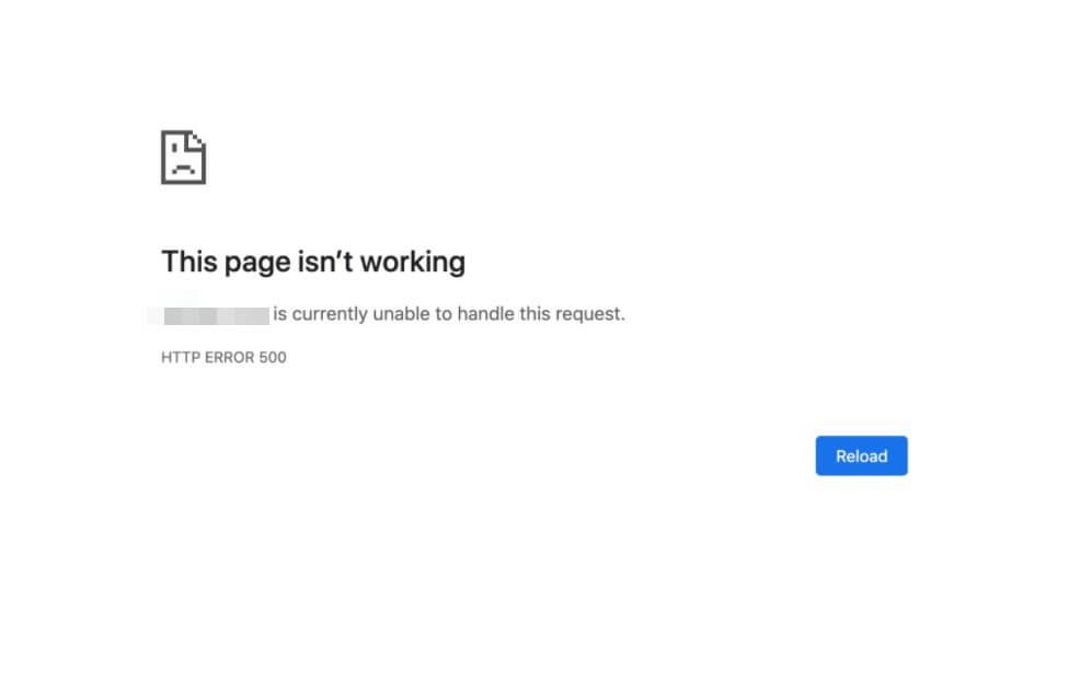 Screenshot of 500 internal server error