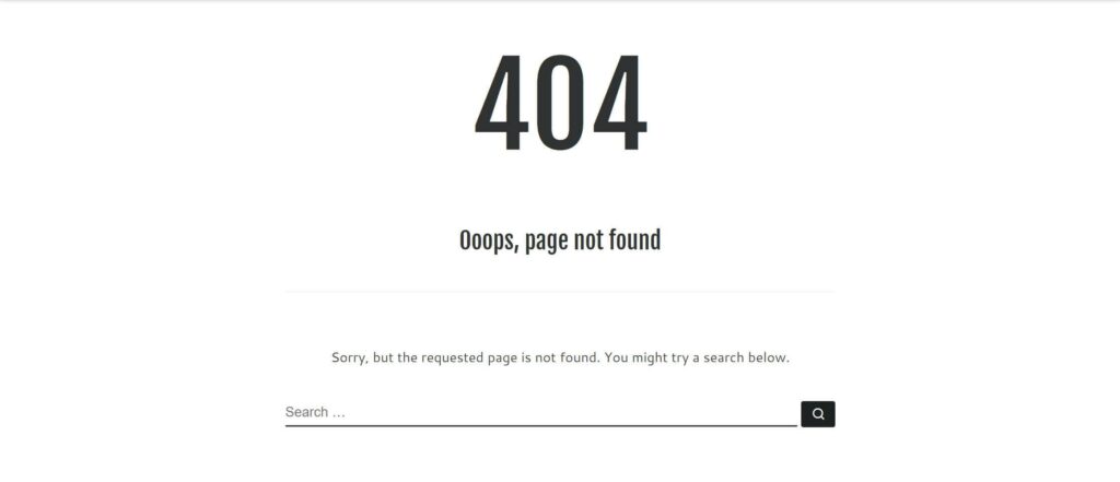 Screenshot of WordPress 404 Error Page