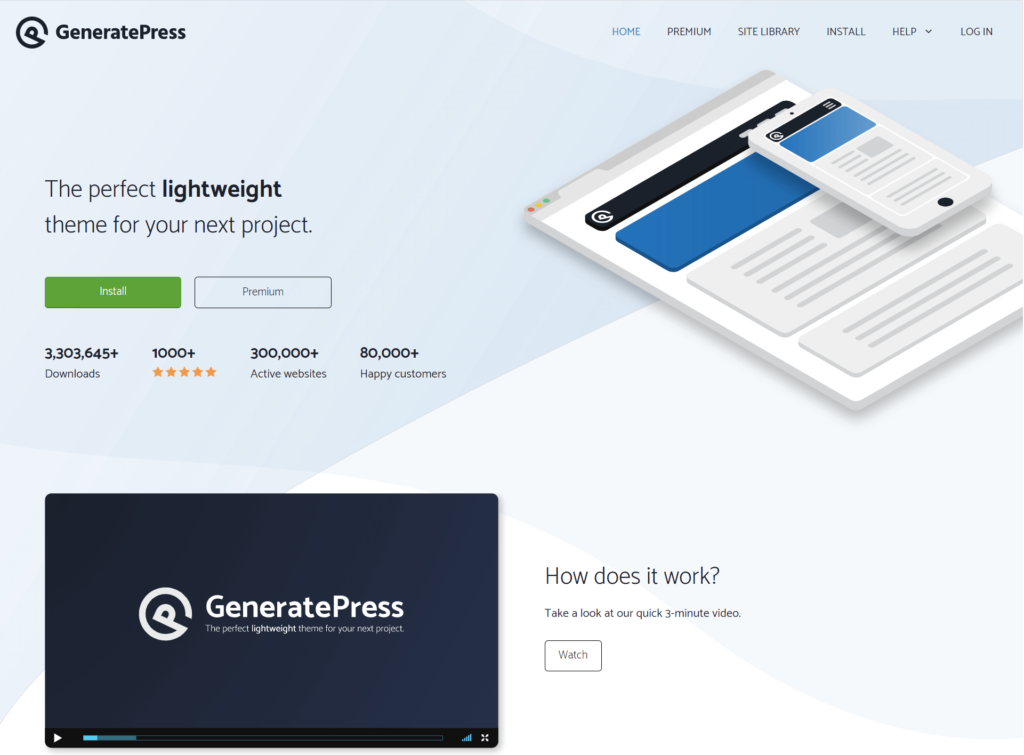 screenshot of generatepress theme as an alternative to hello