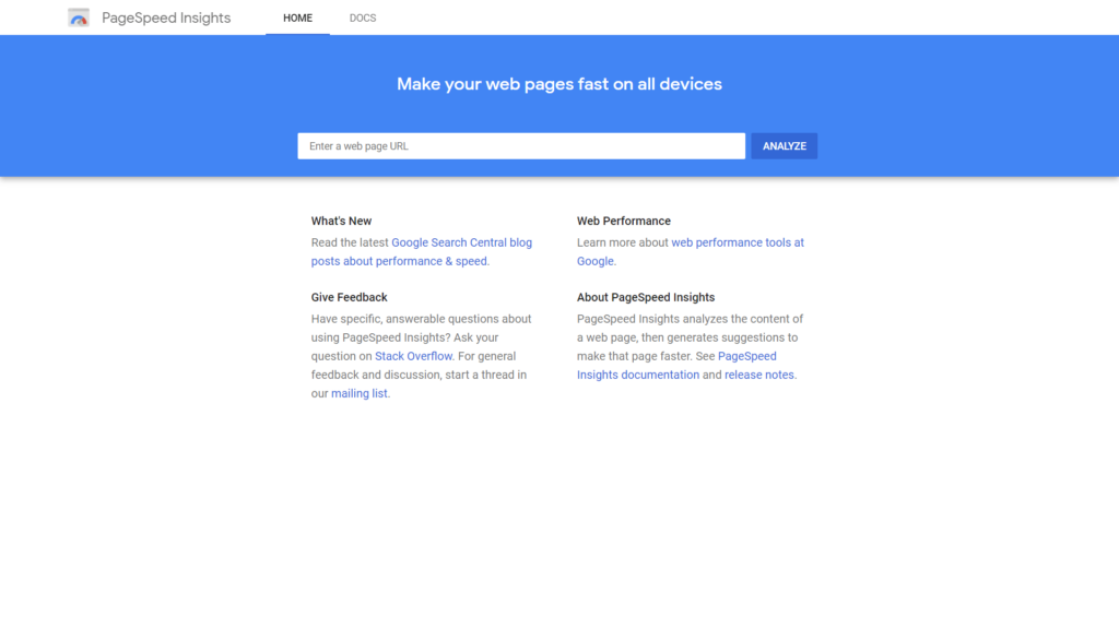 Google PageSpeed Insights tool