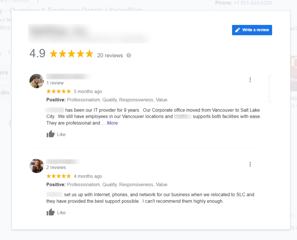 Google My Business reviews