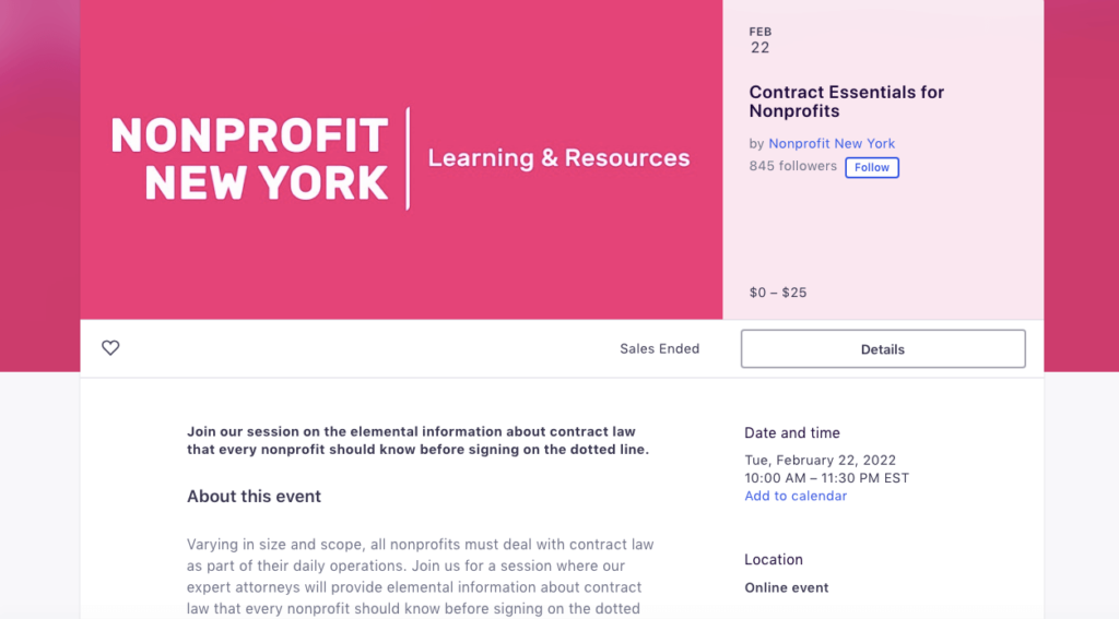 Nonprofit New York event page