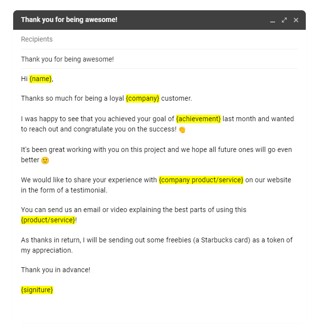 testimonial email template casual