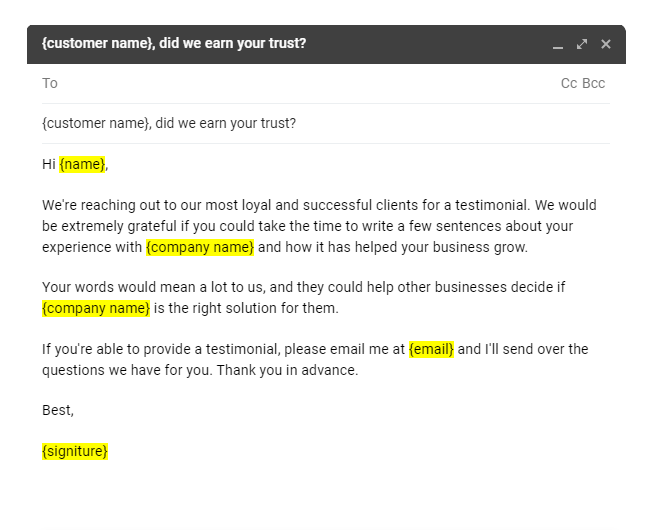 testimonial email template formal