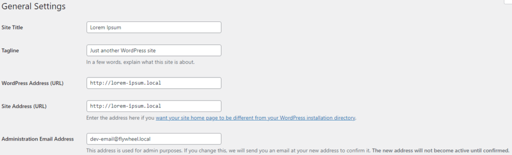 WordPress general settings