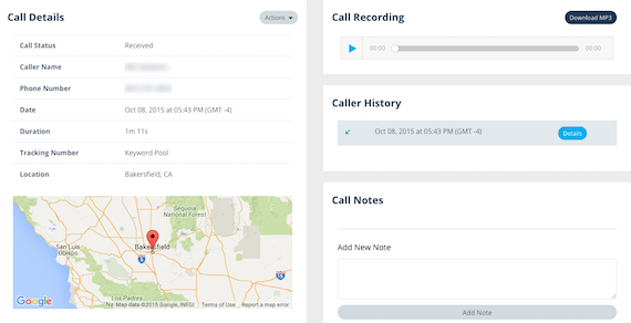 screenshot call tracker call details