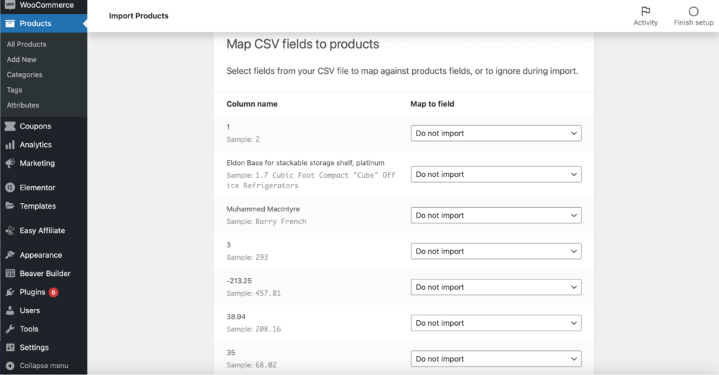 map cvs fields to products