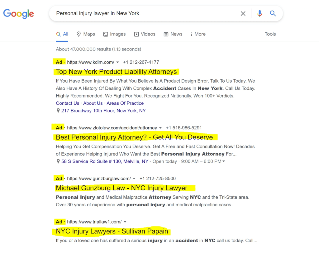 Google Ad results