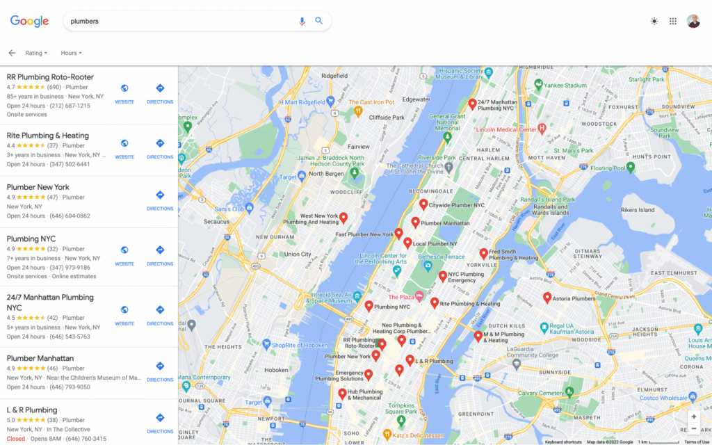 Google Maps results