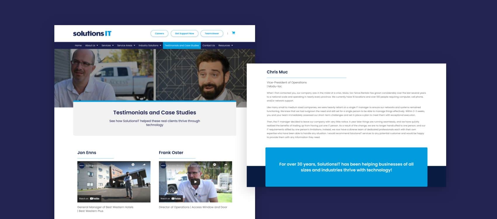 solutions it testimonial page
