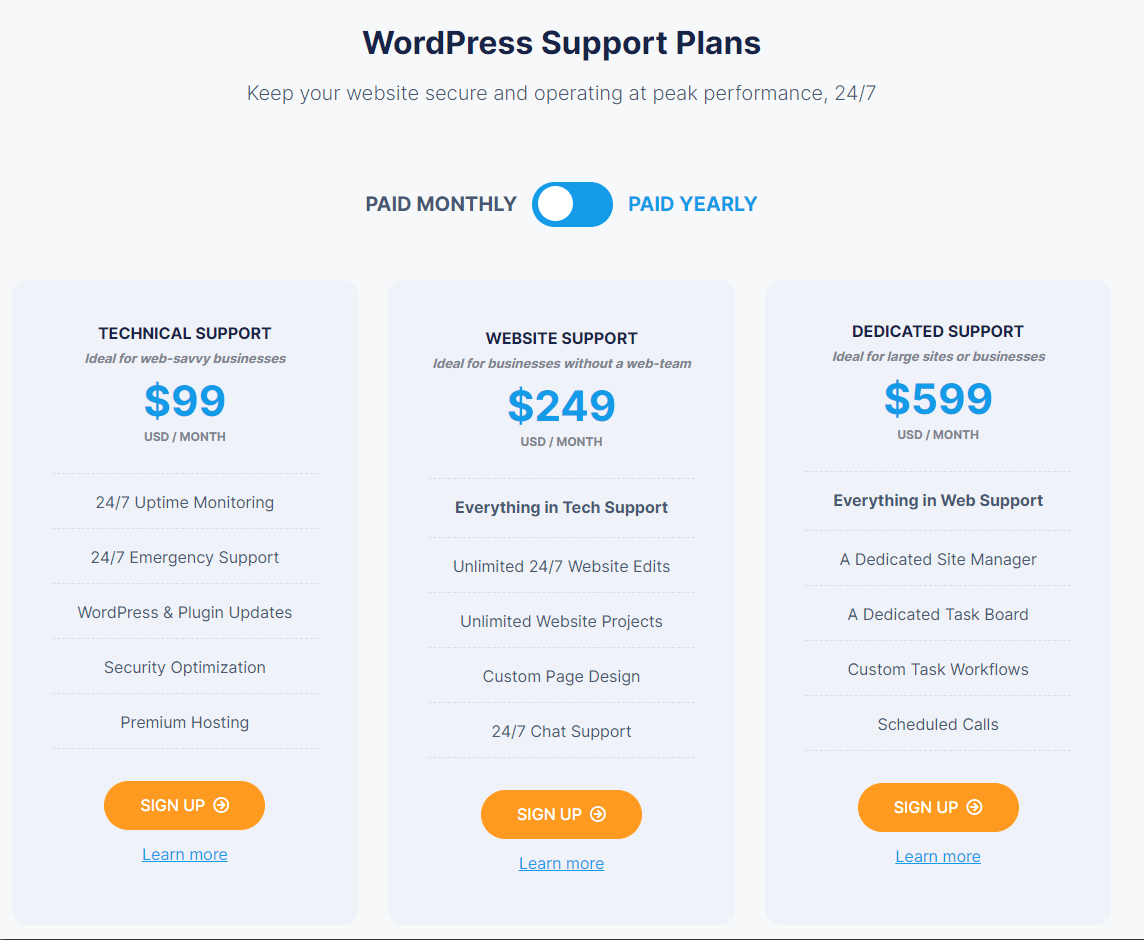 wp pricing monthly