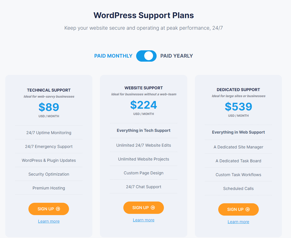 wp pricing yearly