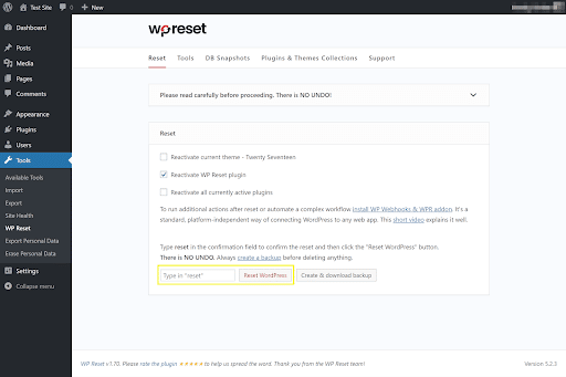 reset wordpress