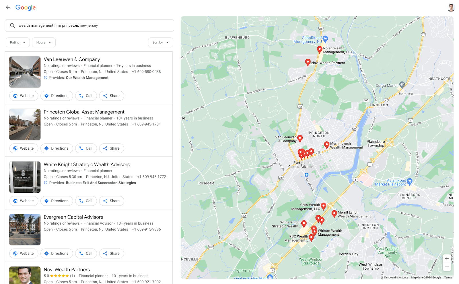 google map search results