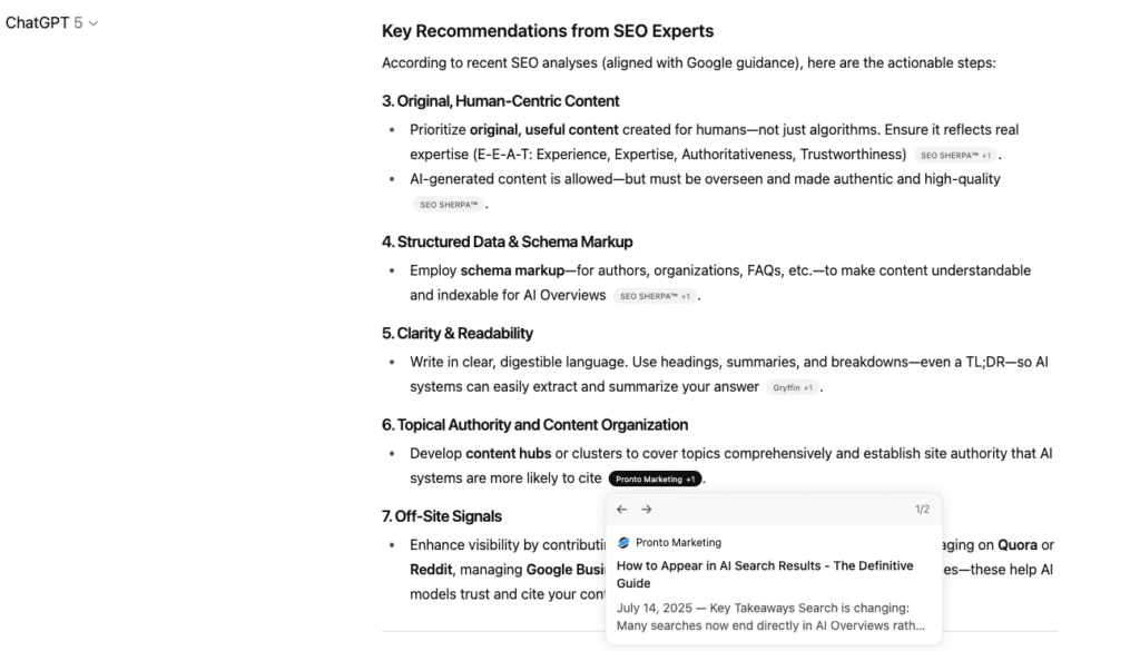pronto ai search guide in chatgpt results